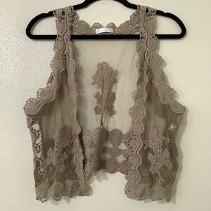 Promod Fairycore Boho Hippie Fairy Grunge Brown Crochet Lace Mesh Vest OS